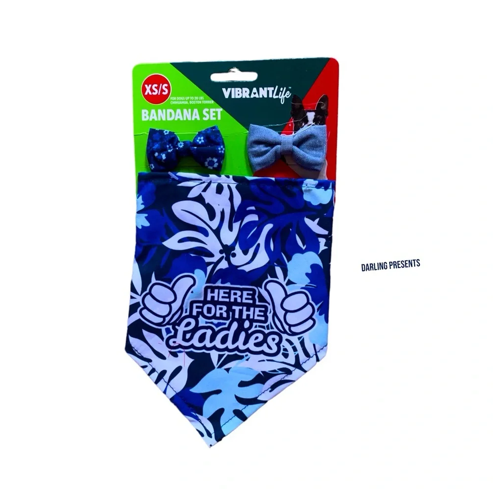 Vibrant Life ‘Here For The Ladies’ Dog Bandana Set Color Blue Size XS/S